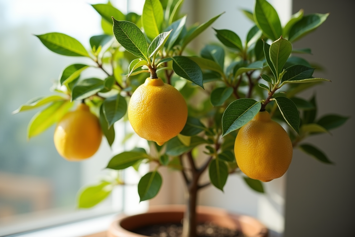 Citronnier en pot près d