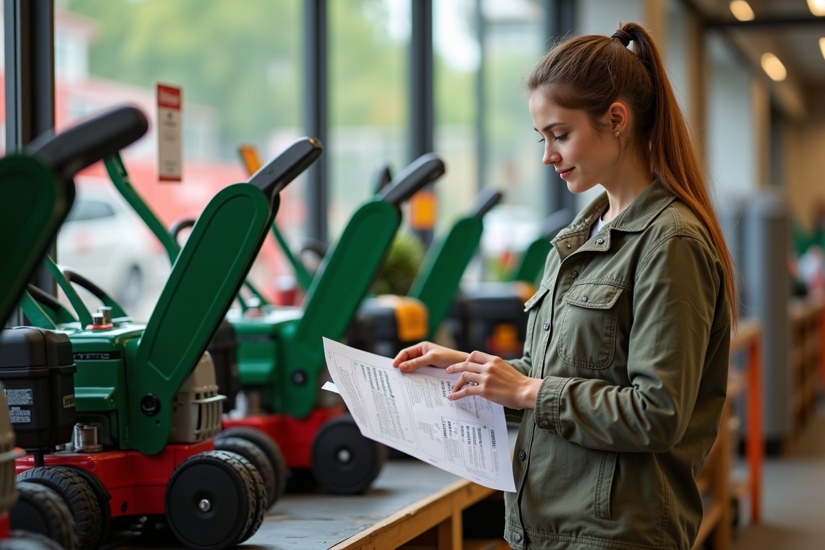 Jeune femme compare deux dechiqueteuses en magasin