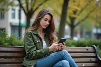 Jeune femme en plein air utilisant son smartphone dans un parc