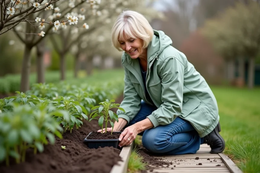 Jardin coloré avec décoration printanière et aménagement écologique