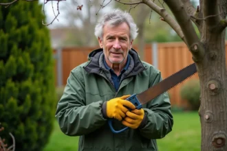 élagage d'arbres dans un jardin bien entretenu