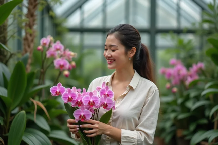 variétés d'orchidées en pleine floraison dans un jardin