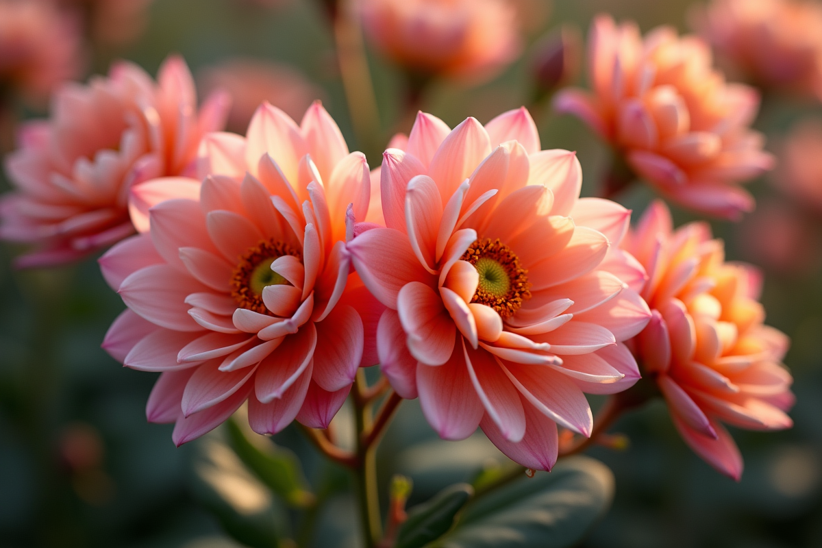 Gros plan sur fleurs en forme de L avec pétales vifs