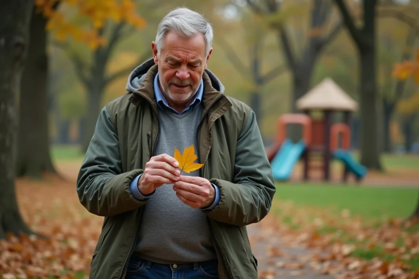 Homme curieux examine une feuille de chêne avec galles