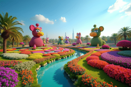Champ de fleurs colorées dans le jardin miracle de Dubai