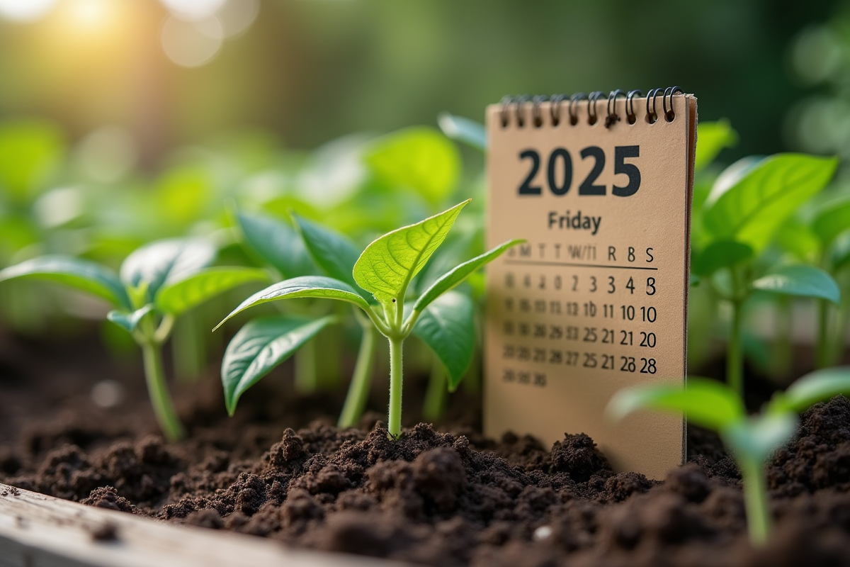 Jeunes pousses de haricots verts avec calendrier de plantation